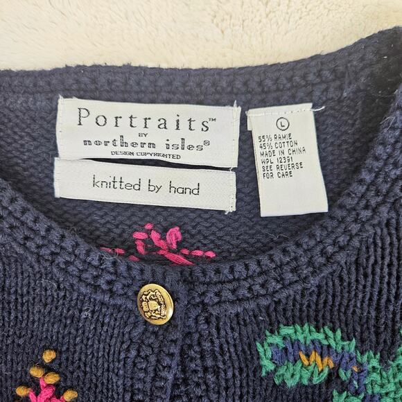 Northern Isles L Embroidered Medieval Fantasy Cardigan Sweater Whimsy Navy Blue - Picture 3 of 10